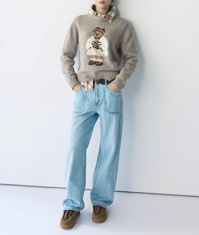 画像4: Women's Fashionable Bear Girl Braided Round Neck Sweater ファッショナブルベアガール編み込みラウンドネックウールセータープルオーバー ルーニー・テューンズ (4)