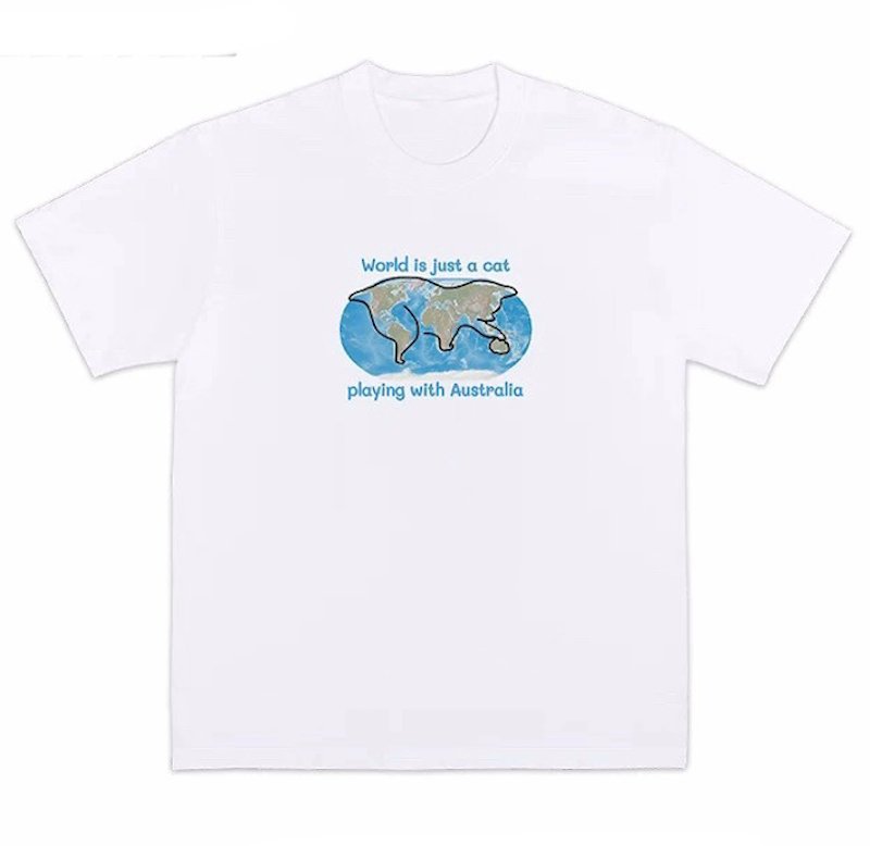 画像3: World is a cat playing round neck short sleeve T-shirt  ユニセックス 男女兼用ワールドキャットプリントラウンドネック Tシャツ (3)