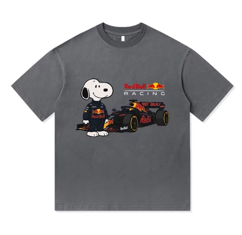 画像1: Snoopy x F1 Red Bull round neck short sleeve T-shirt  ユニセックス 男女兼用スヌーピー×F1レッドブルプリントラウンドネック Tシャツ (1)