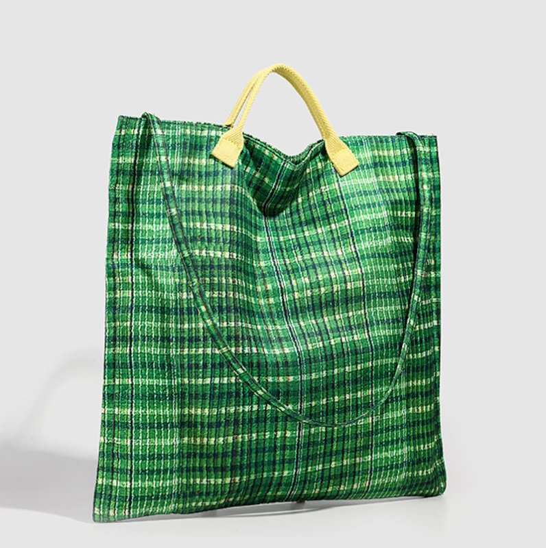 画像4: Green Check Large Capacity Tote Bag　ユニセックスグリーンチェックラージキャパシティトートショルダーバッグ (4)