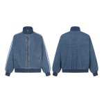 画像3: Three-line denim stand-collar zip-up jacket MA1 bomber jacket　ユニセックス 男女兼用 デニム3本ライン スタンドカラージップアップジャケットスタジャンMA1ボンバージャケット (3)