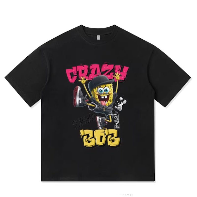 画像2: Crazy Spongebob round neck short sleeve T-shirt  ユニセックス 男女兼用クレージースポンジボブプリントラウンドネック Tシャツ (2)