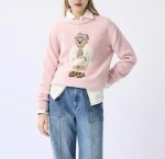 画像3: Women's Fashionable Bear Girl Braided Round Neck Sweater ファッショナブルベアガール編み込みラウンドネックウールセータープルオーバー ルーニー・テューンズ (3)