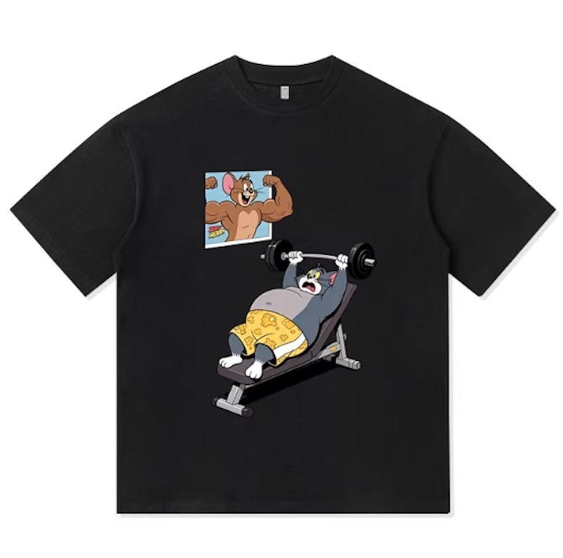 画像2: Bench Press Tom and Jerry Fitness Print round neck short sleeve T-shirt  ユニセックス 男女兼用ベンチプレス トム＆ジェリー フィットネスプリントラウンドネック Tシャツ (2)