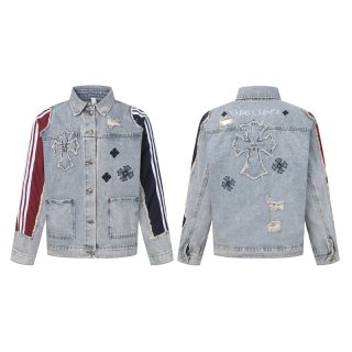 Four-line cross patchwork denim jacket Denim jacket ユニセックス