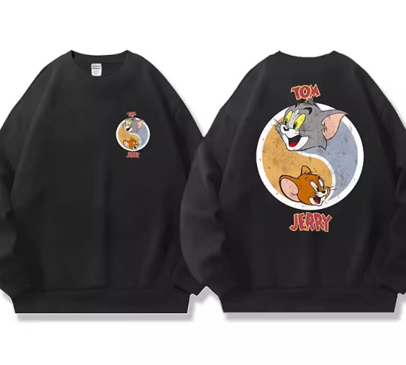 画像1: Circle Tom and Jerry Print round neck long sleeve T-shirt  ユニセックス 男女兼用サークル トム＆ジェリープリントラウンドネック スウェットトレーナー (1)