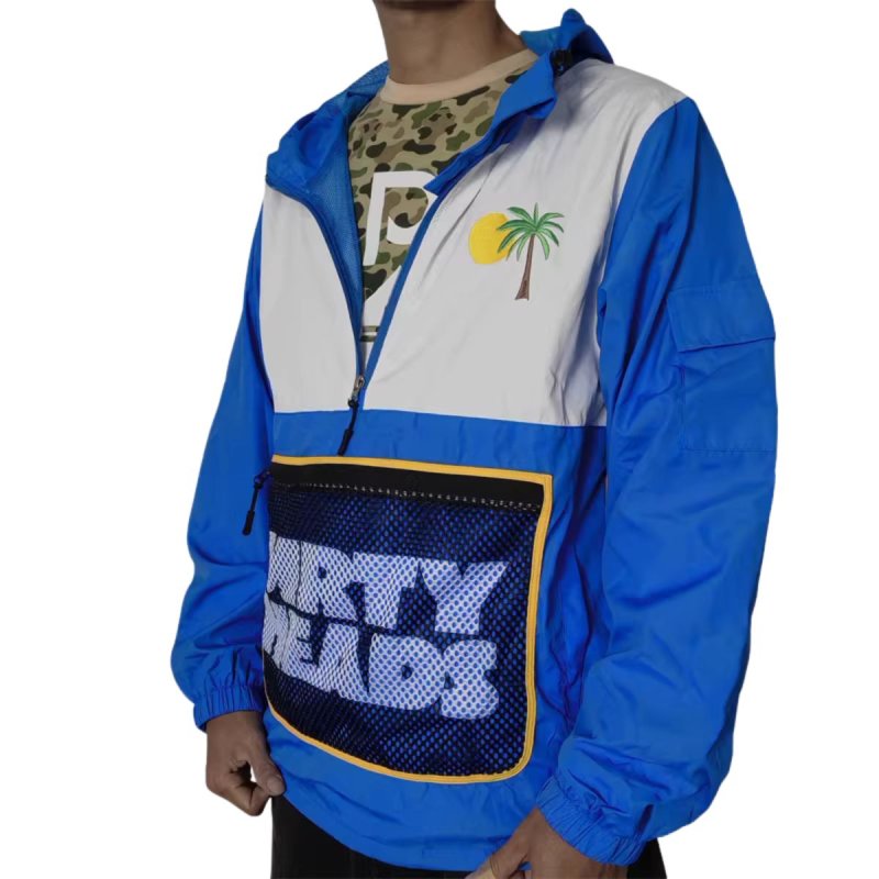 画像6:  men and women Hawaiian Coconut Tree Print Loose Half-Zip Windbreaker Jacket 　メンズ ユニセックス 男女兼用 ハワイアンココナッツツリープリントルーズハーフジップウインドブレーカージャケット (6)