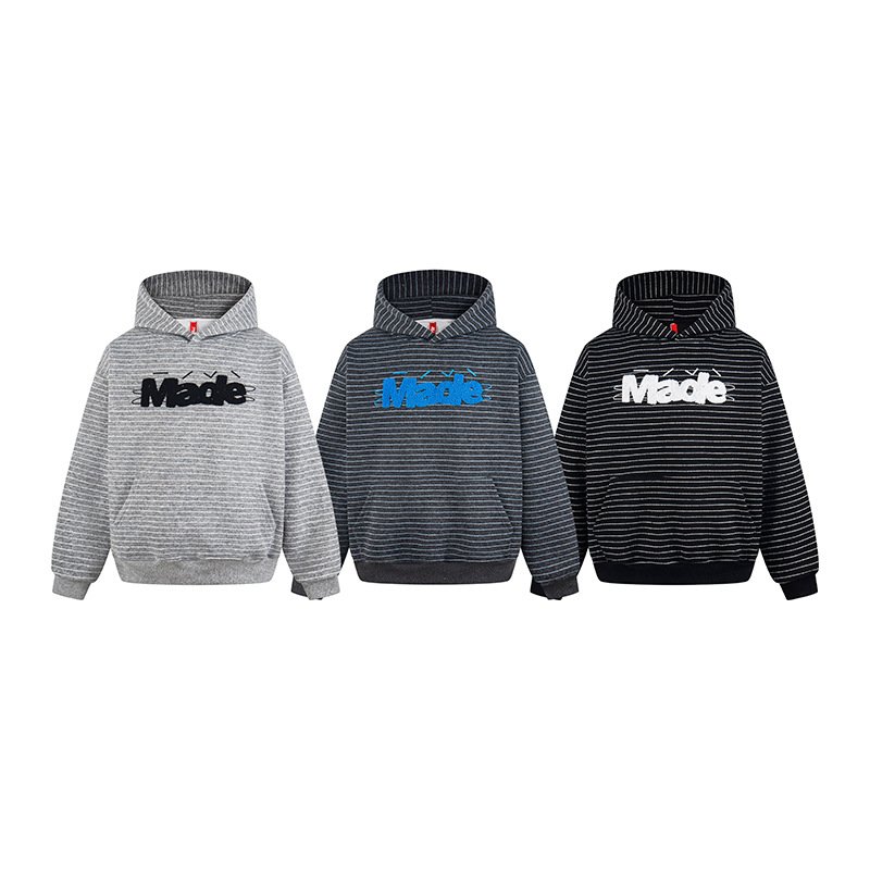 画像4: Letter logo embroidered terry cloth striped hoodie ユニセックス 男女兼用ストライプボーダーレターロゴ刺繍フーディスウェット (4)