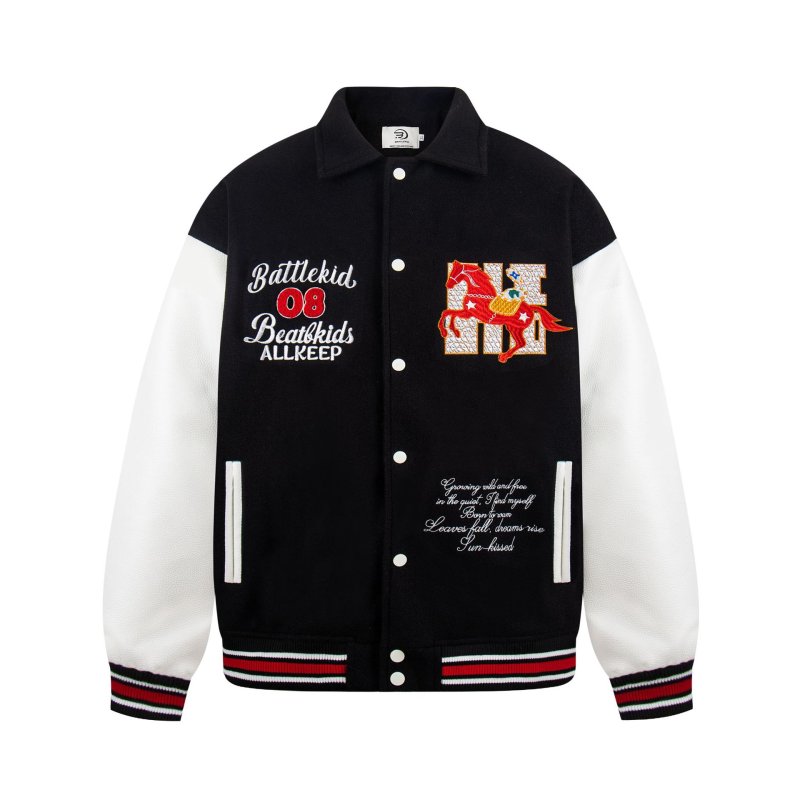 画像10:  men and women DARKAGE  Horse Embroidered Baseball Jacket 　メンズ ユニセックス 男女兼用DARKAGEホース刺繍ベースボールジャケット スタジャンスタジャン ブルゾン ジャケット (10)
