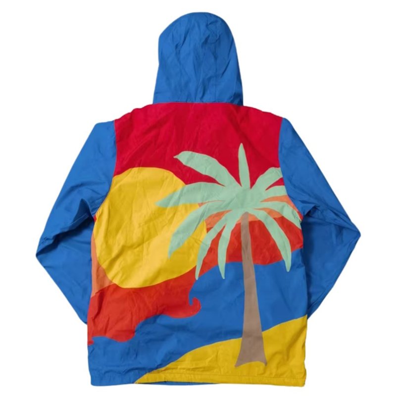 画像3:  men and women Hawaiian Coconut Tree Print Loose Half-Zip Windbreaker Jacket 　メンズ ユニセックス 男女兼用 ハワイアンココナッツツリープリントルーズハーフジップウインドブレーカージャケット (3)