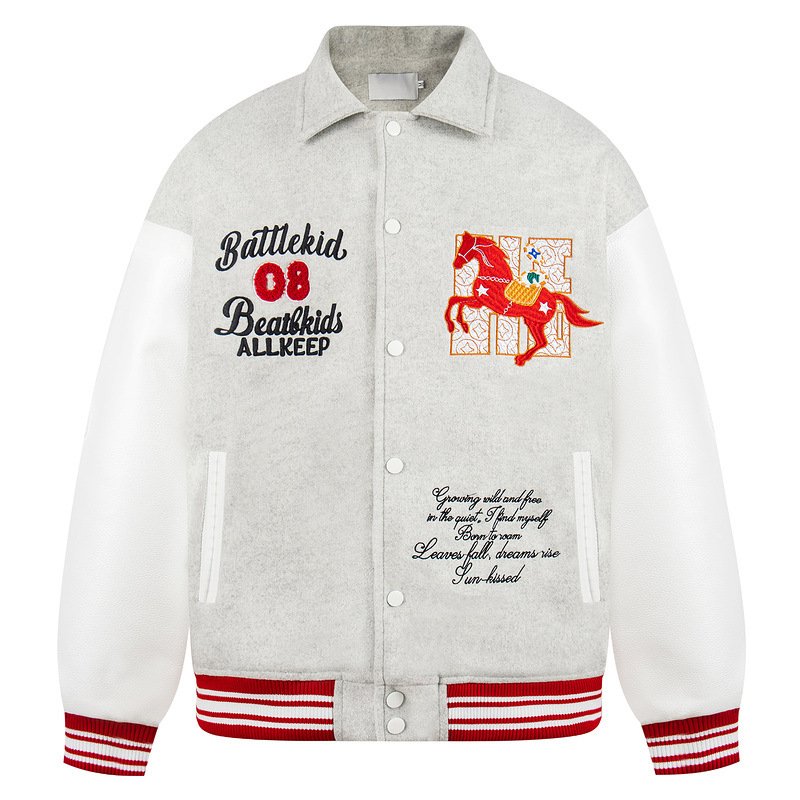 画像8:  men and women DARKAGE  Horse Embroidered Baseball Jacket 　メンズ ユニセックス 男女兼用DARKAGEホース刺繍ベースボールジャケット スタジャンスタジャン ブルゾン ジャケット (8)