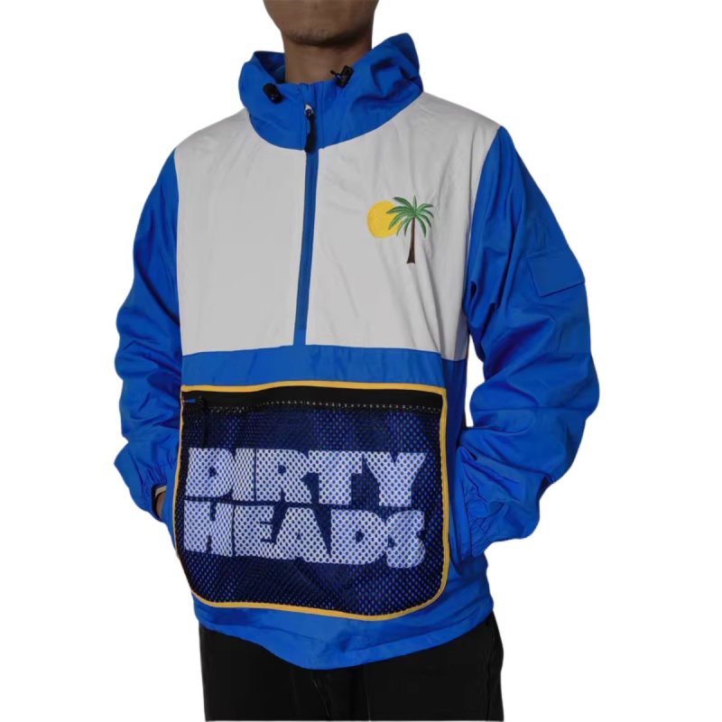 画像4:  men and women Hawaiian Coconut Tree Print Loose Half-Zip Windbreaker Jacket 　メンズ ユニセックス 男女兼用 ハワイアンココナッツツリープリントルーズハーフジップウインドブレーカージャケット (4)