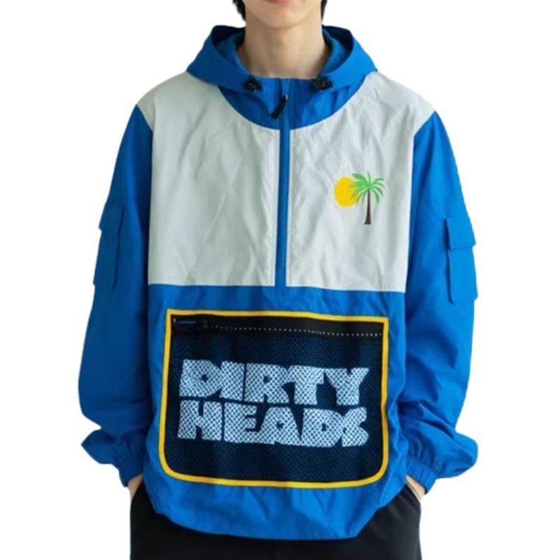 画像7:  men and women Hawaiian Coconut Tree Print Loose Half-Zip Windbreaker Jacket 　メンズ ユニセックス 男女兼用 ハワイアンココナッツツリープリントルーズハーフジップウインドブレーカージャケット (7)