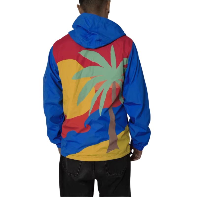 画像5:  men and women Hawaiian Coconut Tree Print Loose Half-Zip Windbreaker Jacket 　メンズ ユニセックス 男女兼用 ハワイアンココナッツツリープリントルーズハーフジップウインドブレーカージャケット (5)