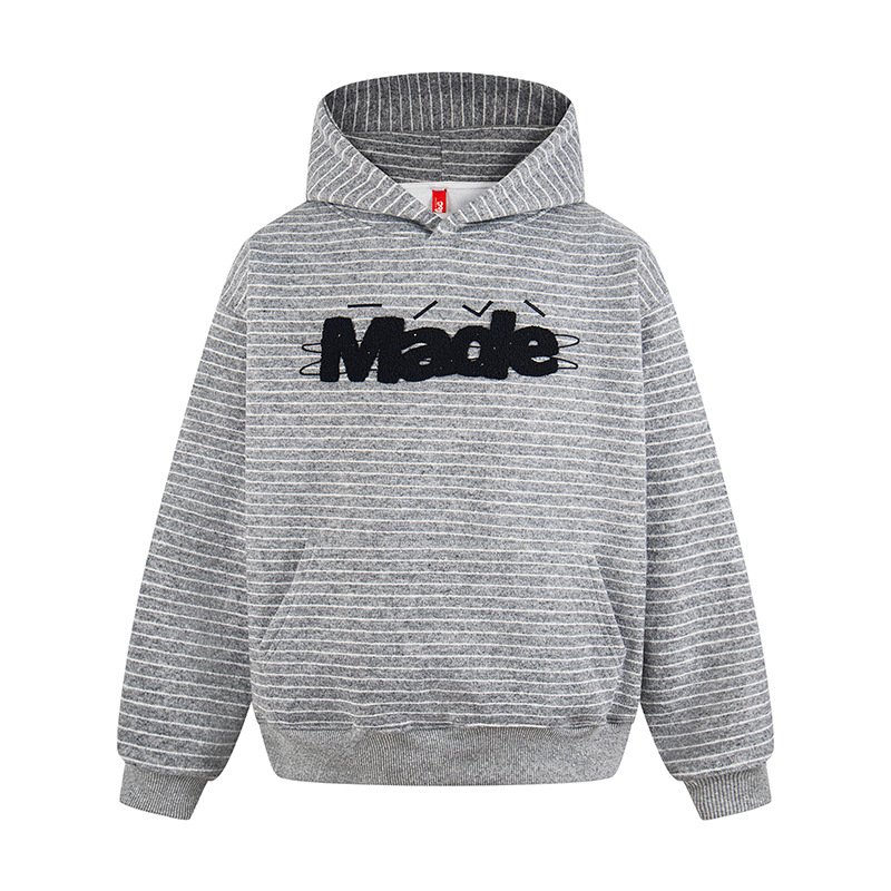 画像1: Letter logo embroidered terry cloth striped hoodie ユニセックス 男女兼用ストライプボーダーレターロゴ刺繍フーディスウェット (1)
