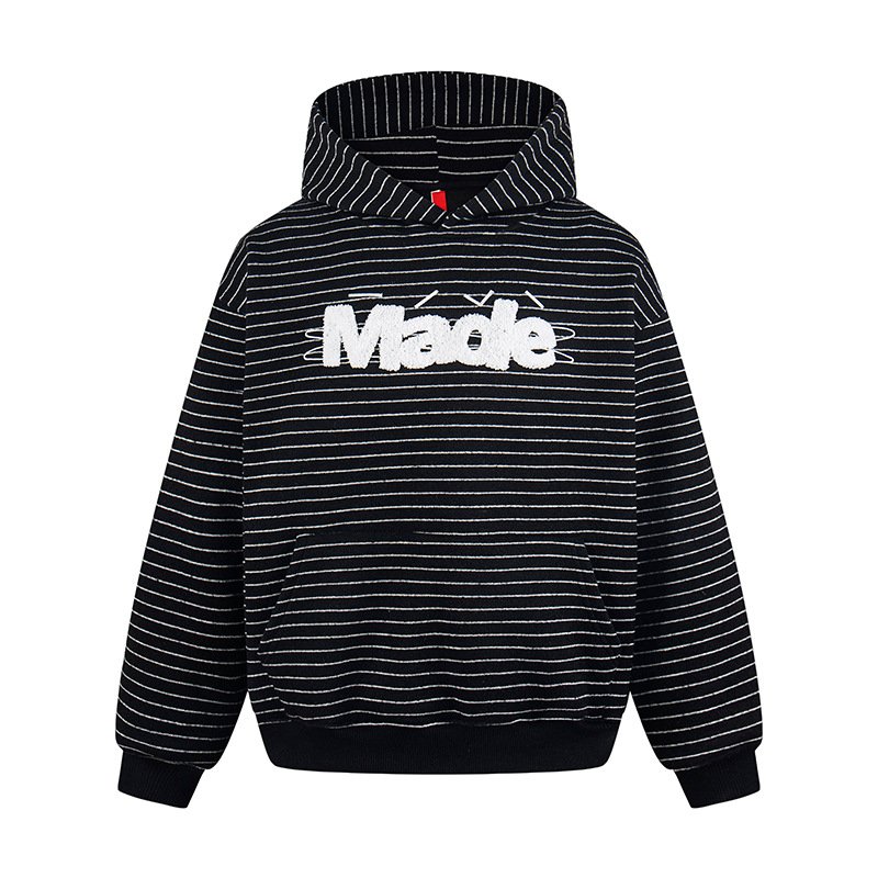 画像2: Letter logo embroidered terry cloth striped hoodie ユニセックス 男女兼用ストライプボーダーレターロゴ刺繍フーディスウェット (2)