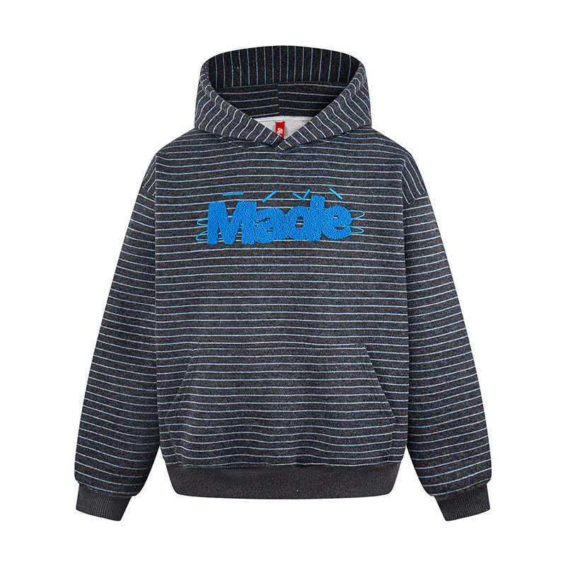 画像3: Letter logo embroidered terry cloth striped hoodie ユニセックス 男女兼用ストライプボーダーレターロゴ刺繍フーディスウェット (3)