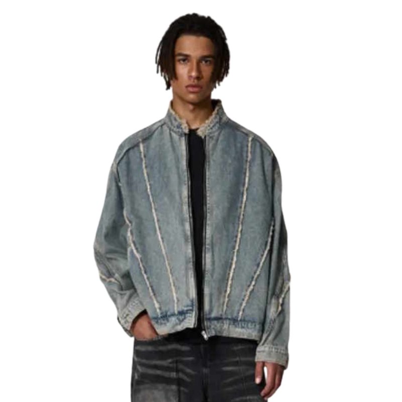 画像1: 26SS Raw Edge Wash Dmage Denim Zip-Up Jacket G-Jean blouson Y2K ユニセックス 男女兼用 ローエッジ ダメージ加工 ウォッシュデニム ジップアップ ジャケットGジャン ブルゾン (1)