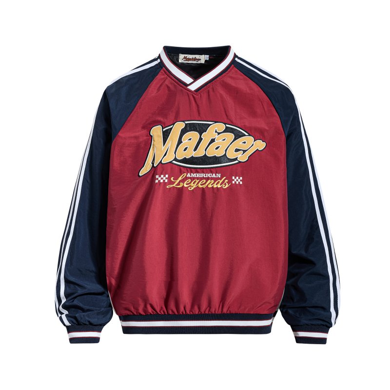 画像2:  Unisex  American Letter Appliqué Embroidered V-Neck Pullover ユニセックス 男女兼用アメリカンレターアップリケ刺繍Vネックプルオーバ (2)