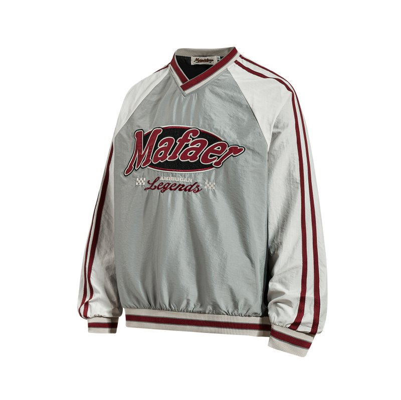 画像3:  Unisex  American Letter Appliqué Embroidered V-Neck Pullover ユニセックス 男女兼用アメリカンレターアップリケ刺繍Vネックプルオーバ (3)