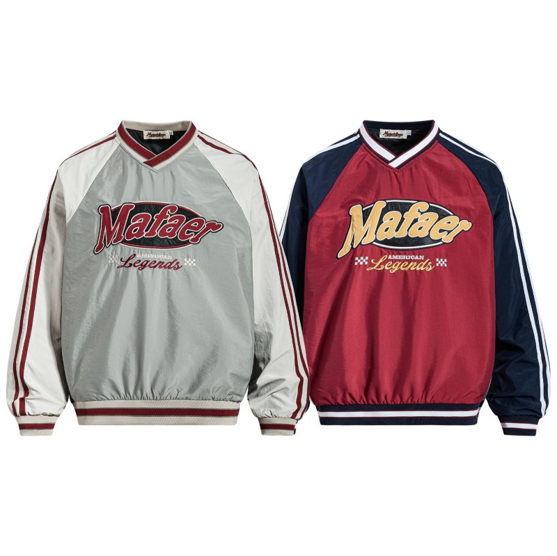 画像7:  Unisex  American Letter Appliqué Embroidered V-Neck Pullover ユニセックス 男女兼用アメリカンレターアップリケ刺繍Vネックプルオーバ (7)