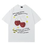 画像1: Cherry print oversized short sleeve T-shirt   チェリー＆リボン プリント 半袖Tシャツ  男女兼用 ユニセックス (1)