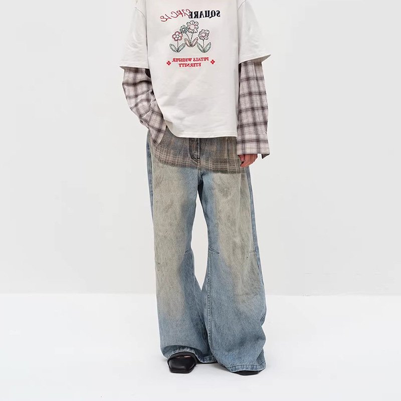 画像8: 3D check print distressed denim pants 　３Dチェックプリント柄ダメージデニムパンツジーンズ  (8)