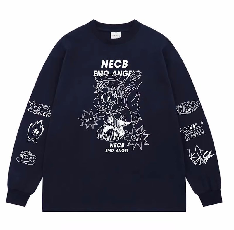 画像1: Boy Angel Retro Print Long Sleeve T-Shirt　ボーイエンジェルプリントロングスリーブTシャツ ユニセックス 男女兼用 (1)
