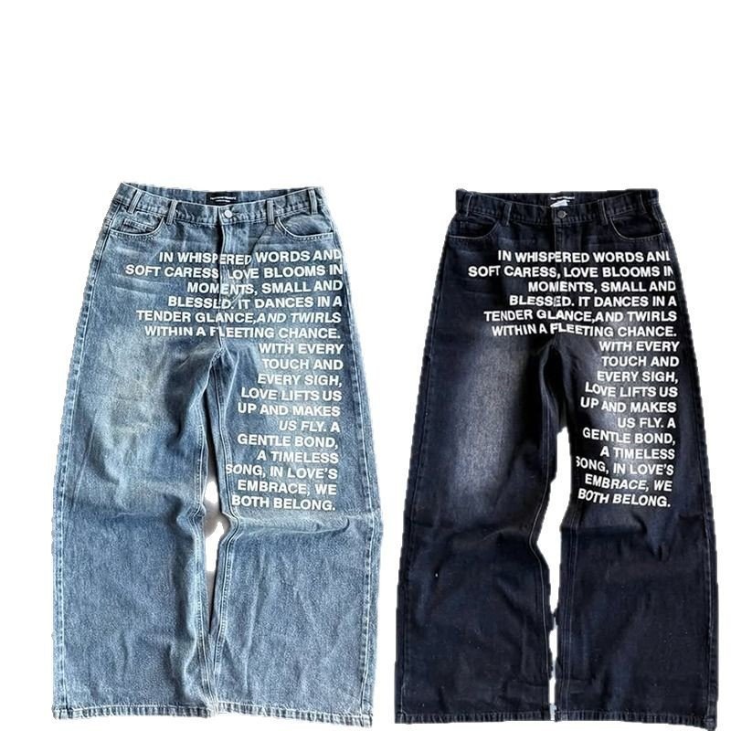 画像3: Retro Alphabet Logo Print Washed Denim Pants Jeans  レトロアルファベットロゴプリントウォッシュデニムパンツジーンズ (3)