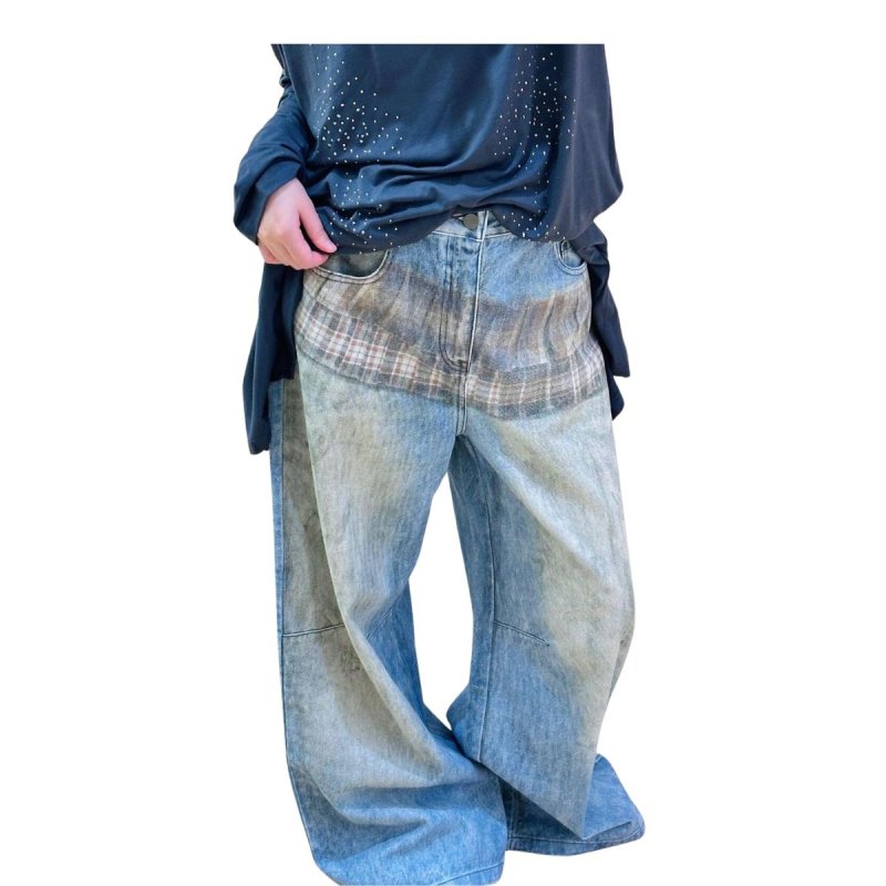 画像7: 3D check print distressed denim pants 　３Dチェックプリント柄ダメージデニムパンツジーンズ  (7)