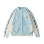 画像1: Knit Clochette Souvenir Zip Up Jacket baseball uniform jacket blouson ユニセックス 男女兼用 ニット 編み込み ジップアップジャケット スタジアムジャンパー スタジャン ブルゾン (1)