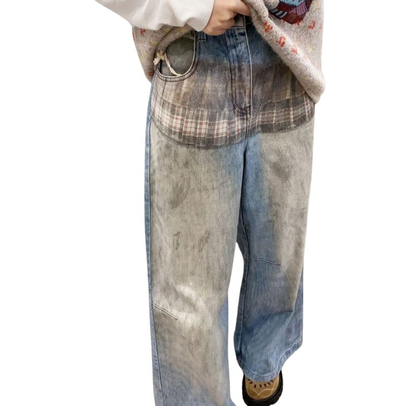 画像3: 3D check print distressed denim pants 　３Dチェックプリント柄ダメージデニムパンツジーンズ  (3)