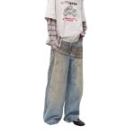 画像4: 3D check print distressed denim pants 　３Dチェックプリント柄ダメージデニムパンツジーンズ  (4)