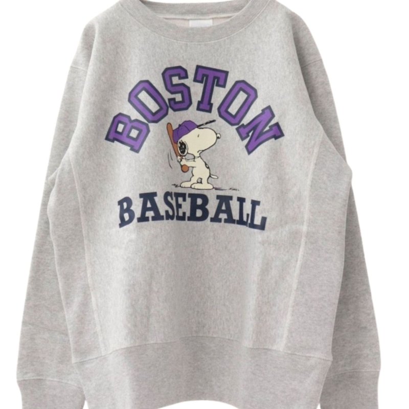 画像4: Snoopy & Boston Baseball Print long sleeve Sweatshirts  ユニセックス 男女兼用スヌーピー&ボストンベースボールプリントラウンドネック スウェットトレーナー (4)