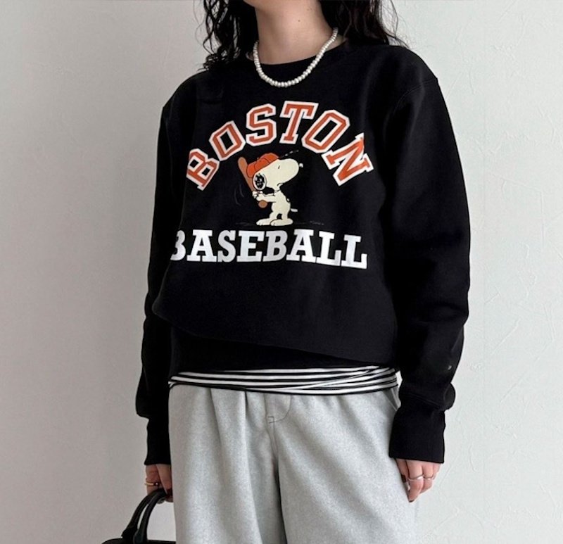 画像6: Snoopy & Boston Baseball Print long sleeve Sweatshirts  ユニセックス 男女兼用スヌーピー&ボストンベースボールプリントラウンドネック スウェットトレーナー (6)