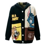 画像1: Women's Tom and Jerry V-neck Loose Knit Sweater Hoodie Jacket トム＆ジェリー ルーズ Vネックカーディガンセーター パーカー (1)