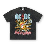 画像2: acdc rock band guitar print vintage style round neck short sleeve T-shirt  ユニセックス 男女兼用acdcロックバンドギタープリントヴィンテージスタイルラウンドネック Tシャツ (2)