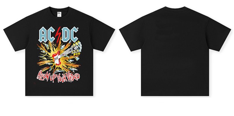 画像3: acdc rock band guitar print vintage style round neck short sleeve T-shirt  ユニセックス 男女兼用acdcロックバンドギタープリントヴィンテージスタイルラウンドネック Tシャツ (3)