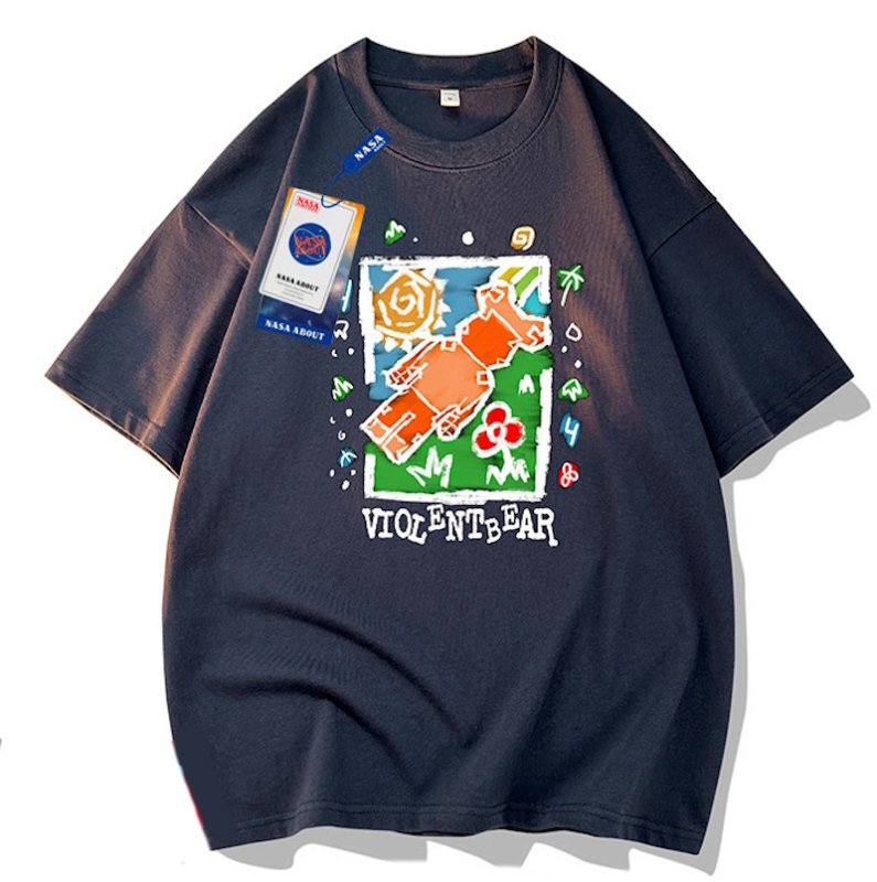 画像1: NASA x kaws print round neck short sleeve T-shirt  ユニセックス 男女兼用ナサ×カウズバイオレンスベアプリントラウンドネック Tシャツ (1)