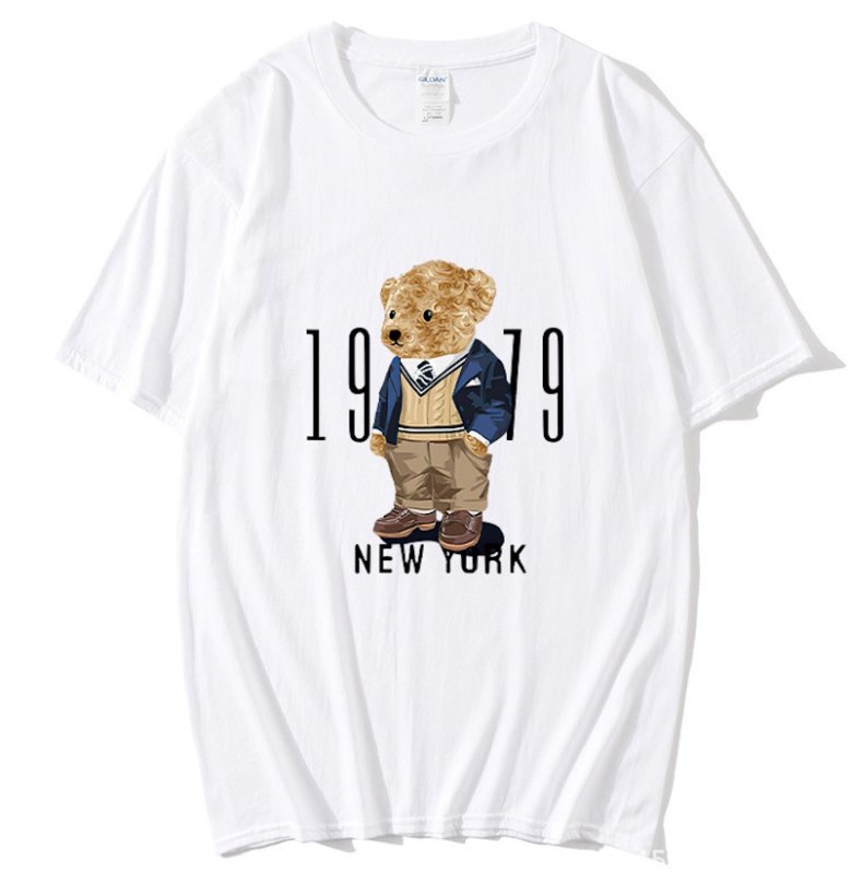 画像1: New York Fashion Bear round neck short sleeve T-shirt  ユニセックス 男女兼用ニューヨークおしゃれベア熊プリントラウンドネック Tシャツ (1)