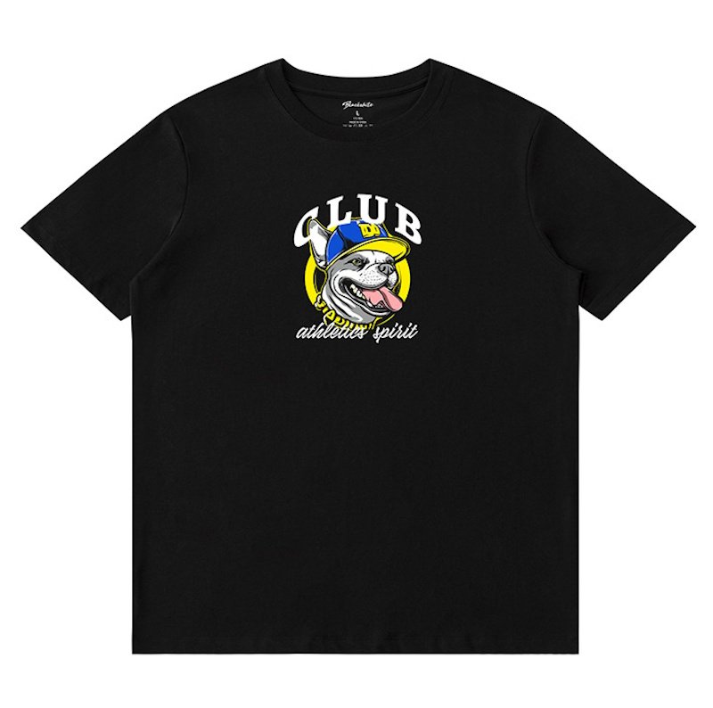 画像1: Bulldog Club print vintage style round neck short sleeve T-shirt  ユニセックス 男女兼用ブルドッグクラブプリントラウンドネック Tシャツ (1)