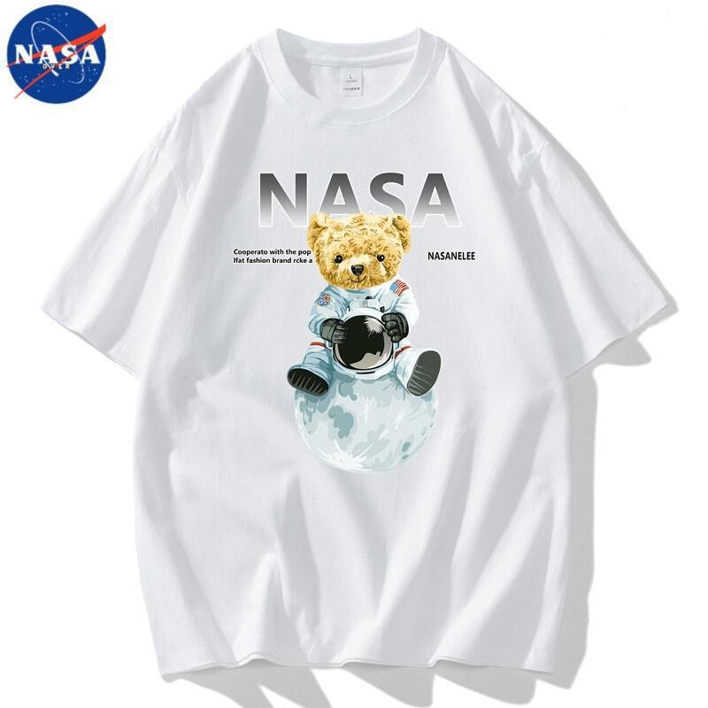 画像2: NASA x Earth x Astronaut Bear round neck short sleeve T-shirt  ユニセックス 男女兼用NASAナサ×地球×宇宙飛行士ベア熊プリントラウンドネック Tシャツ (2)
