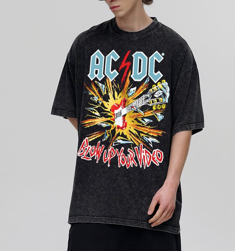 画像5: acdc rock band guitar print vintage style round neck short sleeve T-shirt  ユニセックス 男女兼用acdcロックバンドギタープリントヴィンテージスタイルラウンドネック Tシャツ (5)