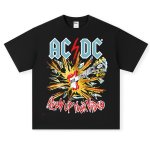 画像1: acdc rock band guitar print vintage style round neck short sleeve T-shirt  ユニセックス 男女兼用acdcロックバンドギタープリントヴィンテージスタイルラウンドネック Tシャツ (1)