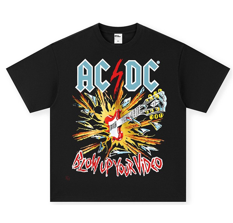 画像1: acdc rock band guitar print vintage style round neck short sleeve T-shirt  ユニセックス 男女兼用acdcロックバンドギタープリントヴィンテージスタイルラウンドネック Tシャツ (1)
