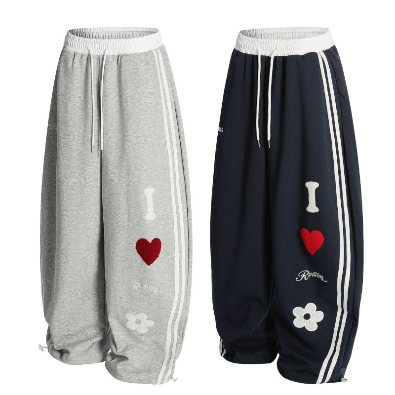 画像5: Love Embroidered Loose Sweatpants 　 ユニセックス ハート刺繍 スウェットパンツ (5)