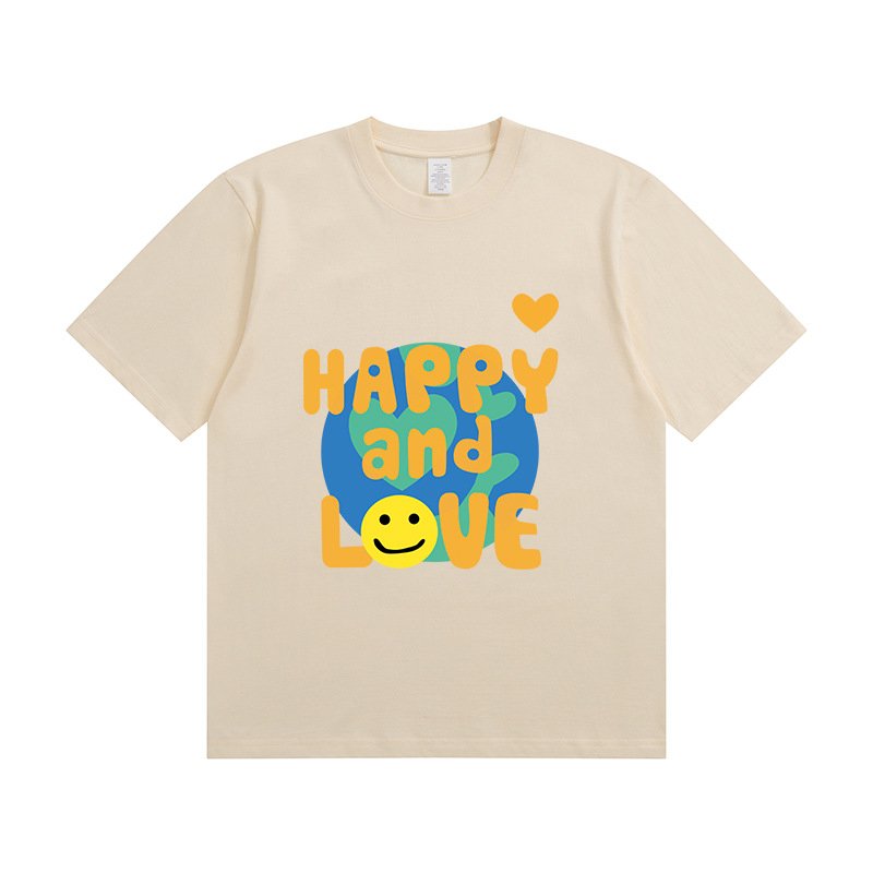 画像4: HAPPY&LOVE print round neck short sleeve T-shirt  ユニセックス 男女兼用HAPPY&LOVEハッピー＆ラブプリントラウンドネック Tシャツ (4)