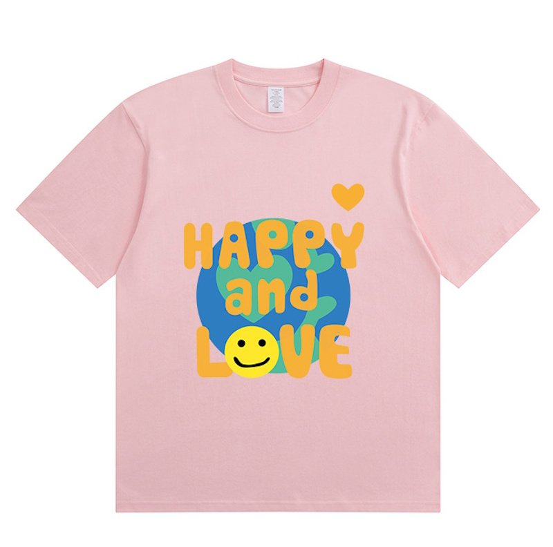 画像1: HAPPY&LOVE print round neck short sleeve T-shirt  ユニセックス 男女兼用HAPPY&LOVEハッピー＆ラブプリントラウンドネック Tシャツ (1)
