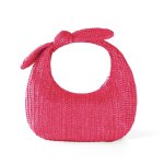 画像2: Straw-Woven Bow Handle Crescent Moon Semicircular Tote Handbag　クレセント ムーンハンドルリボンかご籠トートバッグ (2)