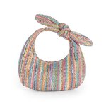 画像3: Straw-Woven Bow Handle Crescent Moon Semicircular Tote Handbag　クレセント ムーンハンドルリボンかご籠トートバッグ (3)